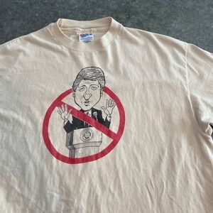 Vintage 90s Bill Clinton Caricature Political Cartoon Tee T-Shirt Mens XL SS USA